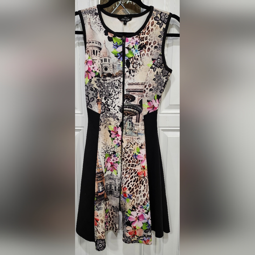 Cocoom Floral Paris Fit & Flare Neoprene Fabric Dress Women's Size Small